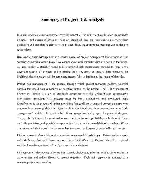 Project Risk Analysis - Once the risks are identified, they are examined to determine their ...