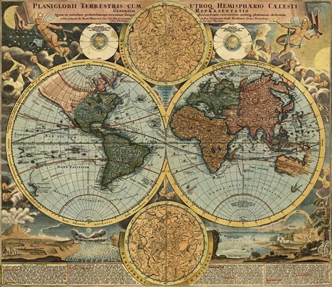 Kart over Vintage World Continents Map 1663 ǀ Bykart og verdenskart plakater på vegg ǀ Europosters