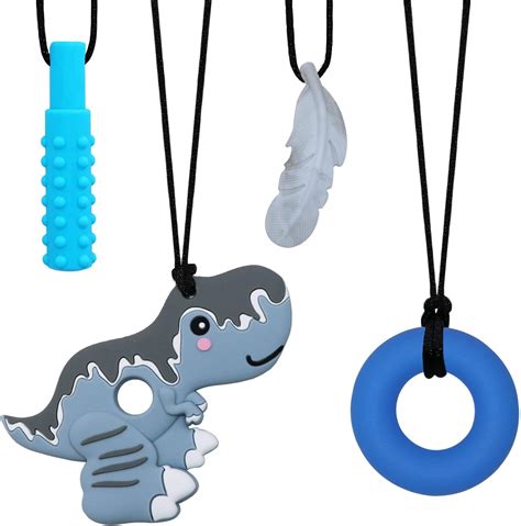 Sensory Chew Necklaces for Boys Girls, 4 Pack Chewy Necklace Sensory for Autistic Kids with ADHD ...