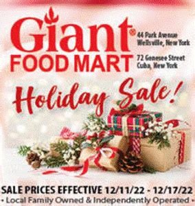 The Holiday Sale starts today at Giant Food Mart - THE WELLSVILLE SUN