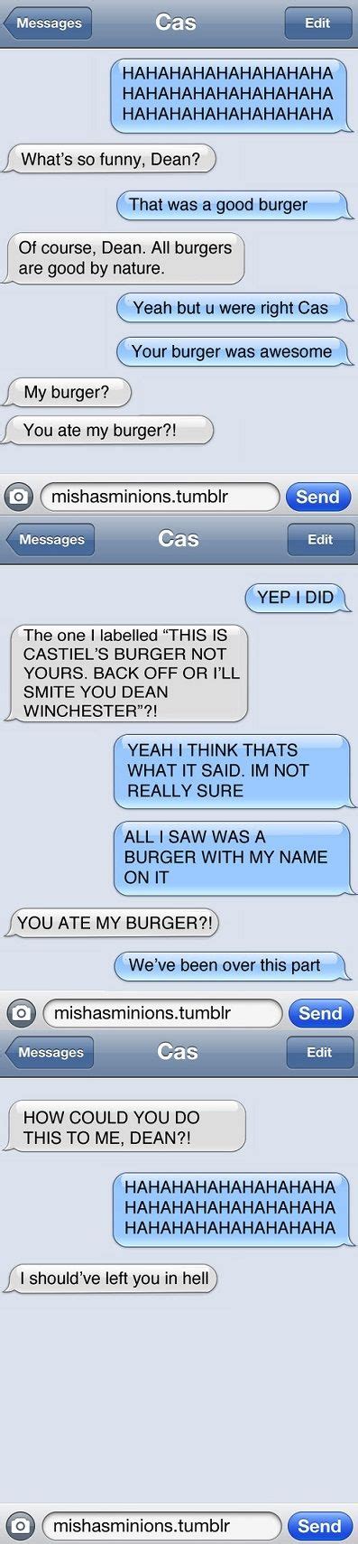 Pin on Bwahaha | Supernatural texts, Supernatural destiel, Supernatural funny