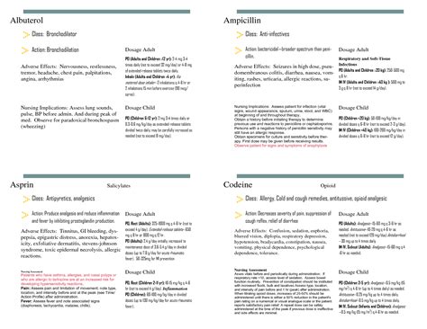 Nursing Student Printable Drug Card Template