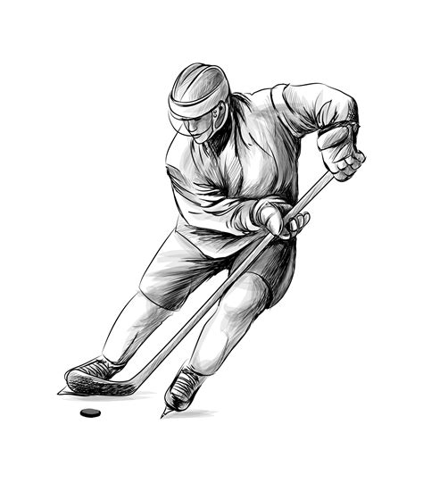 Hockey player Hand drawn sketch Winter sport Vector illustration of ...