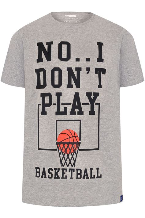 BadRhino Grey Marl Basketball Slogan Print T-Shirt - TALL Extra Large ...