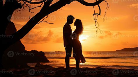 Beach sunset creates romantic silhouette of couple 27597011 Stock Photo at Vecteezy