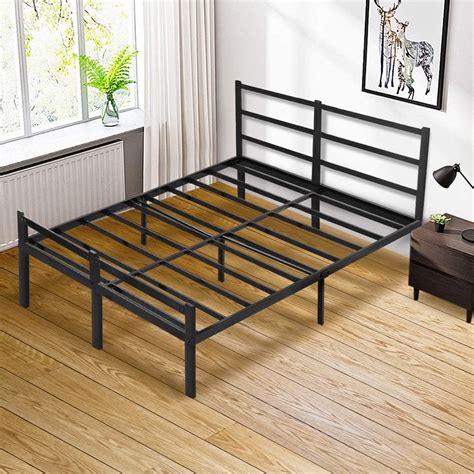 Lusimo Full Size Bed Frame with Headboard No Box Spring Needed 14 inch Full Metal Platform Bed ...