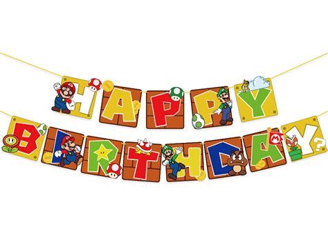 Super Mario Birthday Banners, Cartoon Happy Birthday Letter Banners ...