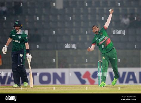 Nasum Ahmed bowl during the Bangladesh-Ireland 1st ODI match at Sylhet ...