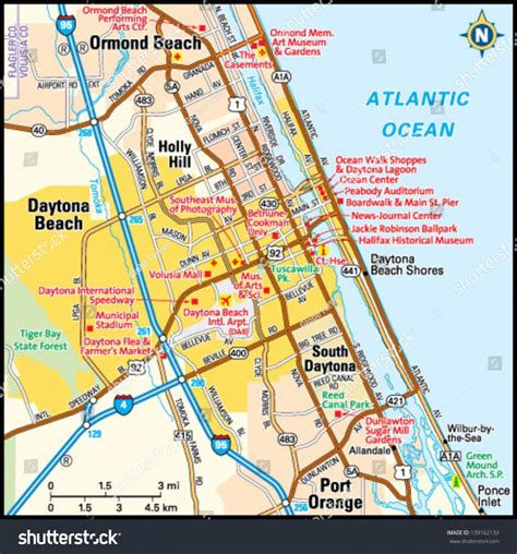 Empty Vector Map Of Daytona Beach, Florida, Usa, Printable Road Map - Map Of Daytona Beach ...