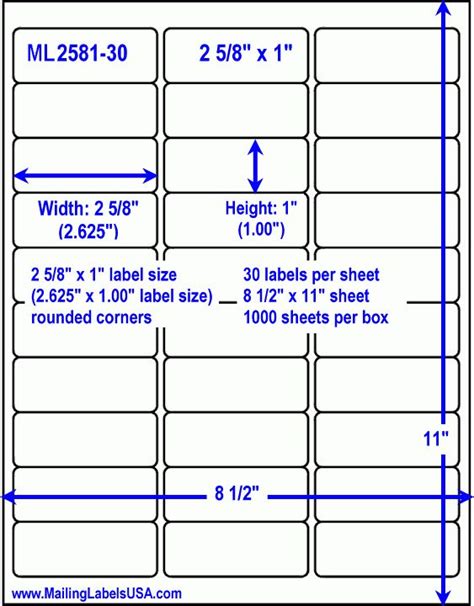 Blank Mailing Labels, Similar To Avery: 5160, 5960, 8460 regarding 1 X 2 5 8 Label Template ...