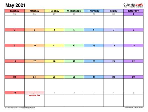 May 2021 Calendar | Templates for Word, Excel and PDF