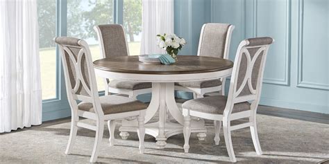 French Market 5 Pc White Colors,White Dining Room Set With Round Dining Table, Upholstered Side ...