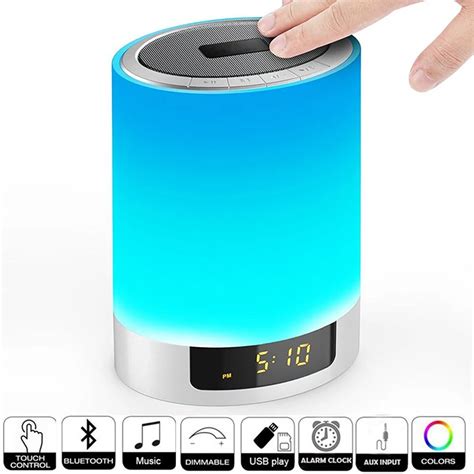 Night Lights Wireless Bluetooth Speaker with Alarm Clock,Ruoi Touch Sensor LED Bedside Lamp ...