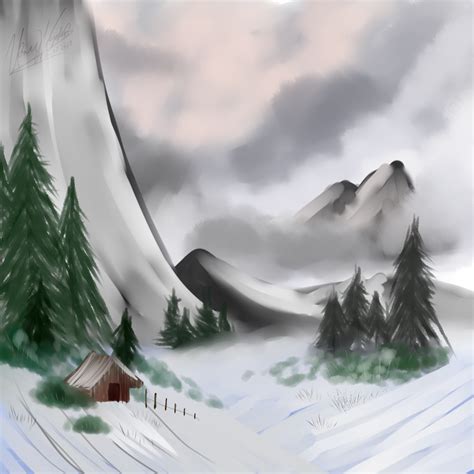 bob ross paintings #4: winter mist by comradepup on DeviantArt