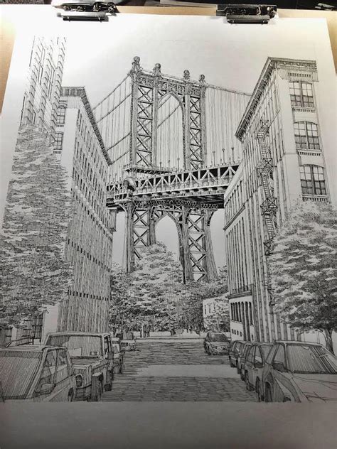 Manhattan Bridge drawing, ink, Me. : r/drawing