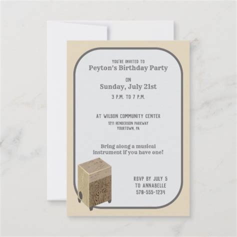 Custom Printed Cajon Drum Party Invitations | Zazzle