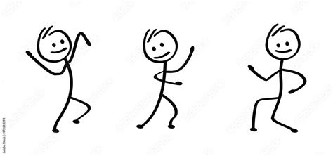 Dancing happy smile stickman. Funny comic dancer or walk stick figure ...