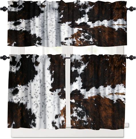 Amazon.com: Cow Print Kitchen Curtains Set, Brown Cowhide Cow Print Valances for Kitchen Window ...