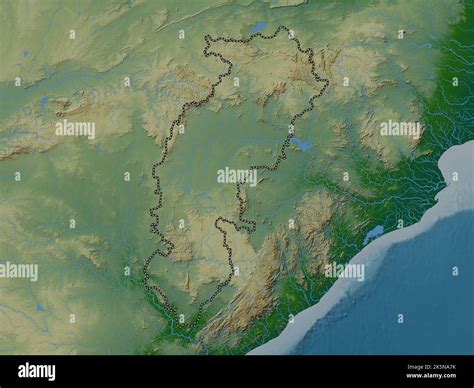 Chhattisgarh, state of India. Colored elevation map with lakes and ...