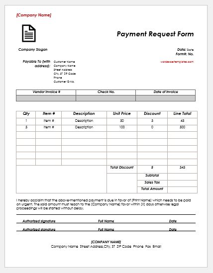 Payment Request Form Template for Word | Download & Print