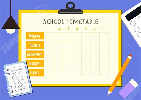 Horizontal Cartoon Timetable Of Student Class Schedule Word Template And Google Docs For Free ...