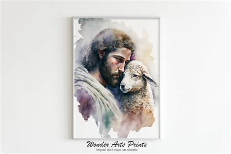 Jesus and Lamb Painting, Christ Picture, Watercolor Painting, Christ Portrait, Jesus LDS Wall ...