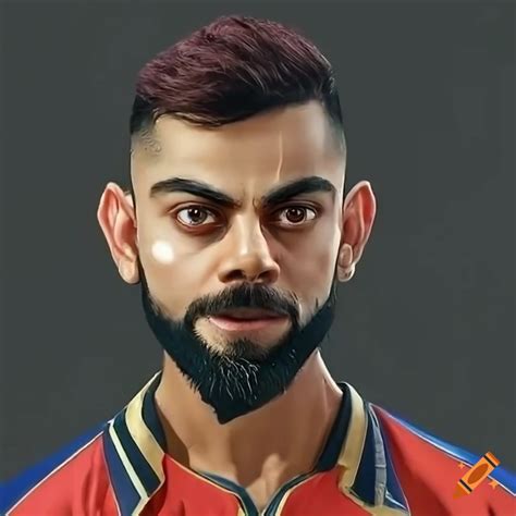 Indian cricket player virat kohli in rcb jersey in hyperrealistic style ...