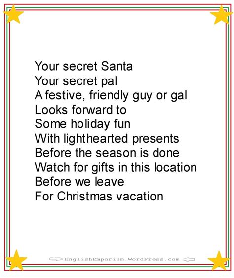 A Christmas Poem for Your Secret Santa | Secret santa poems, Funny christmas poems, Christmas poems