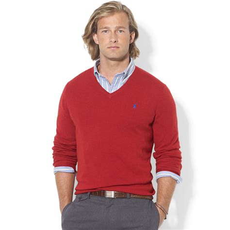 Lyst - Ralph Lauren V Neck Merino Wool Sweater in Red for Men