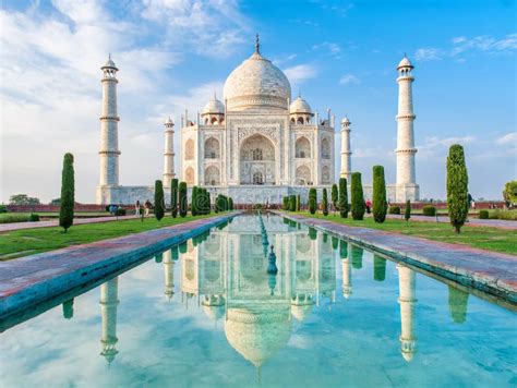 Amazing View on the Taj Mahal in Sunset Light with Reflection in Water. the Taj Mahal is an ...