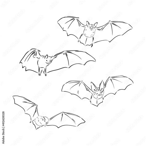 Screaming flying bat with extended wings, hand drawn vector ...