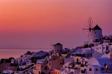 Sunset View in the Village of Oia (Santorini, Greece)