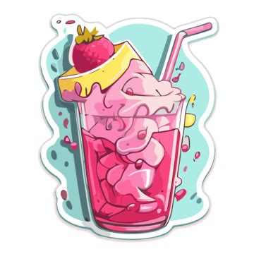 Sticker With A Strawberry Milkshake Clipart Vector, Sticker Design With Cartoon Pink Lemonade ...