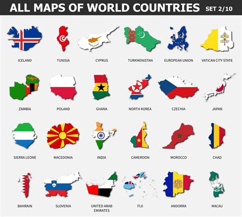 todos los mapas de países y banderas del mundo. conjunto 2 de 10 ...