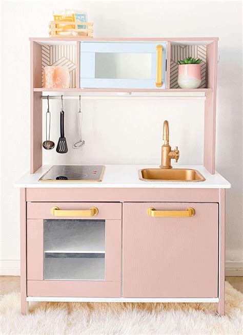 Pink + Gold Mid Century Modern | Ikea Duktig Hack | Ikea kids kitchen, Ikea play kitchen, Ikea ...