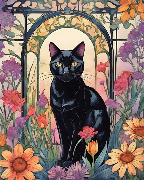 Art Deco Cat Flowers Free Stock Photo - Public Domain Pictures