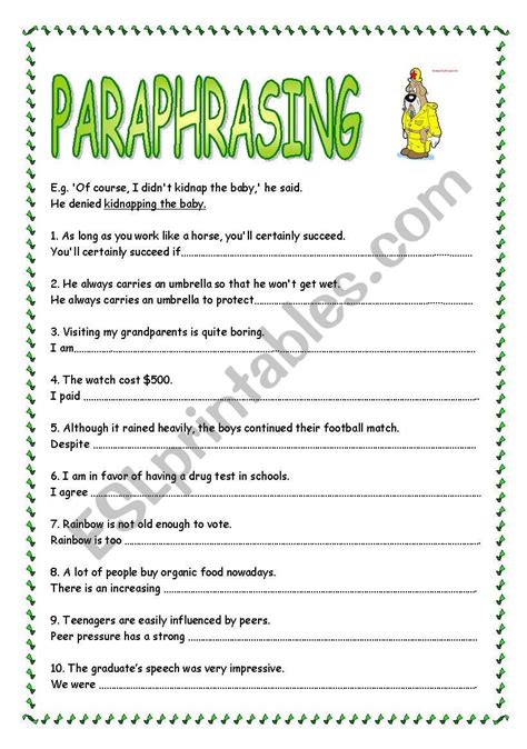 Paraphrasing - ESL worksheet by peg1