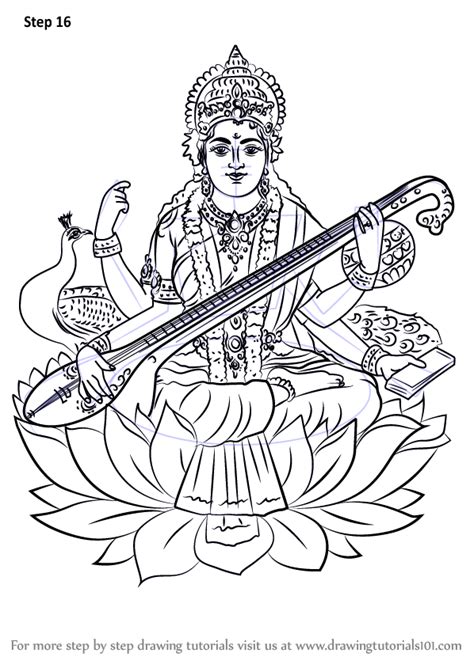 Learn How to Draw Saraswati (Hinduism) Step by Step : Drawing Tutorials