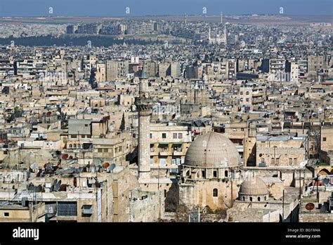 View of city from Aleppo citadel, Aleppo, Syria Stock Photo - Alamy