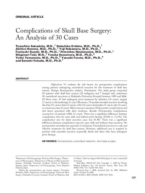 (PDF) Complications of Skull Base Surgery: An Analysis of 30 Cases ...