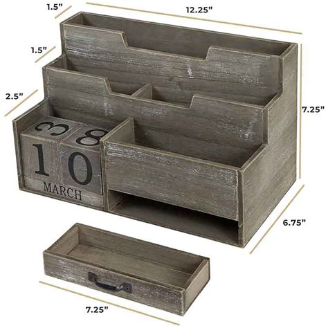 Dark Wooden Mail Organizer Desktop with Block Calendar | Blu Monaco