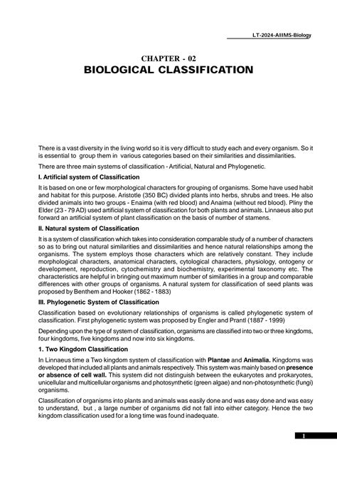 SOLUTION: Biological classification - Studypool