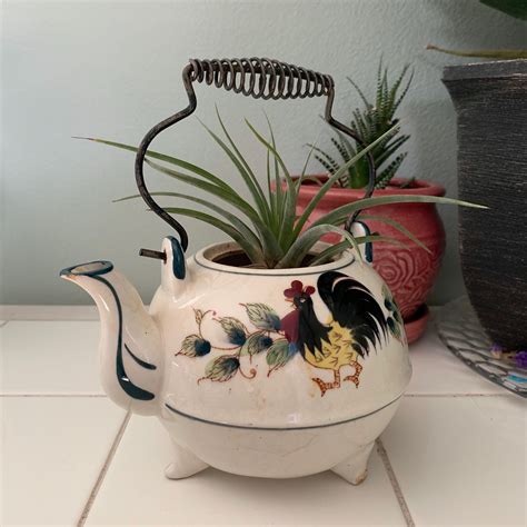 Teapot Planter - Teapot Garden Decor - Rooster Flower Planter ...