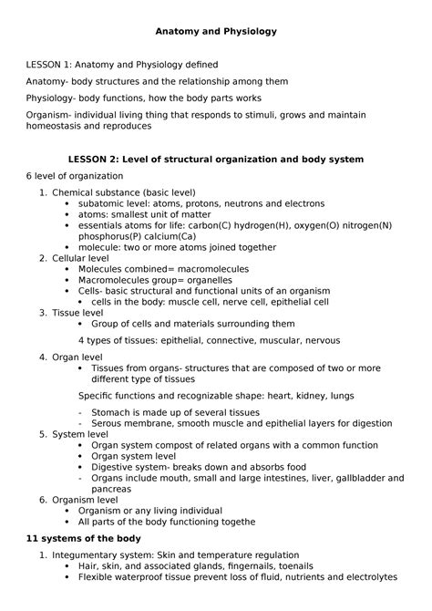 Anatomy and Physiology Notes - Anatomy and Physiology LESSON 1: Anatomy ...