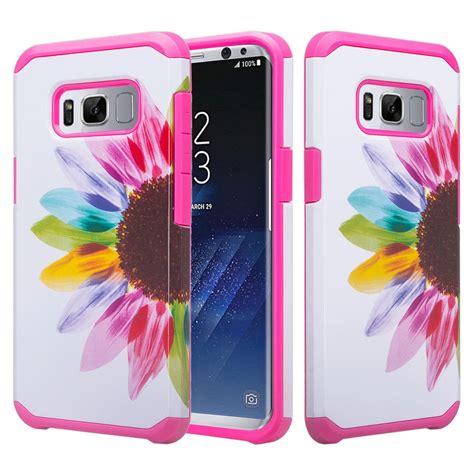 Samsung Galaxy S8 Plus Case Shock Proof Silicone Dual Layer Protective Case Bumper Cute Flower ...