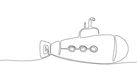 Submarine toy isolated on white background. One line continuous children toy art. Line art ...