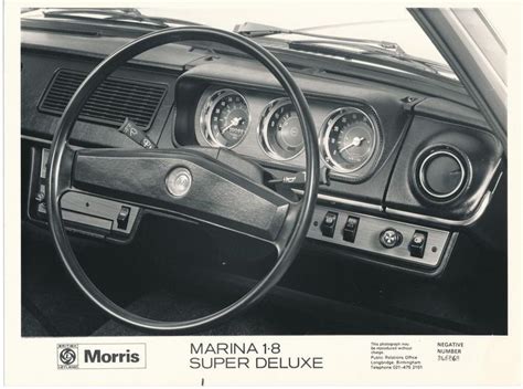 Morris Marina 1.8 Super Deluxe Saloon dashboard, press photo, UK, 1974 ...