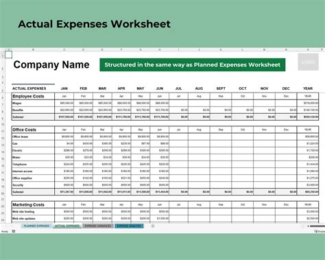 Business Expense Budget Microsoft Excel Template. Currency Dollar Size Letter - Etsy