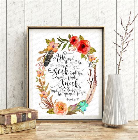 Bible Verse Wall Art Scriptute Printable Matthew 7 7 - Etsy | Bible verse wall art, Christian ...