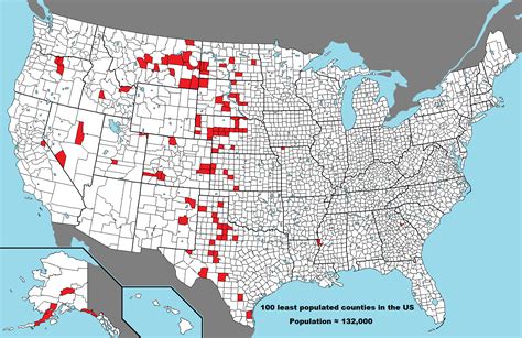 The 100 least populated counties in the US. (Population ≈ 132,000) | Illustrated map, Historical ...